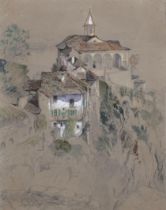 Henry Stanton Lynton (flourished 1888 -1920), Continental mountain village, pencil/watercolour, 23cm