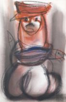 Frans Claerhout (1919 - 2006), abstract figure, mixed media, charcoal/crayon, 57cm x 37cm, framed