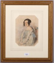 Alfred Edward Chalon RA (1780 - 1860), portrait of a girl in a chair, watercolour, signed, 23cm x