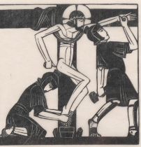 Eric Gill (1882-1940), woodcut on Japan paper, Jesus is nailed to the Cross, from Stations of the