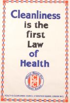 Original 1930’s Health Education Poster, Cleanliness is the First Law of Health, 75cm x 50cm,