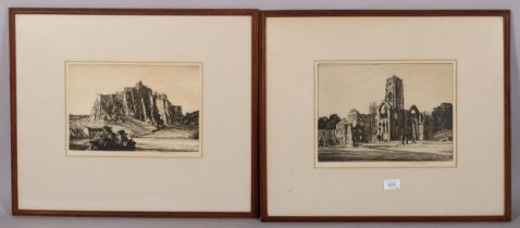 Sir Henry Rushbury KCVO CBE RA, Fountains Abbey, and Stirling Castle, pair of drypoint etchings,