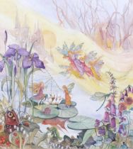 Glenda Rae, fairytale illustration, watercolour with painted mount, overall frame dimensions 63cm