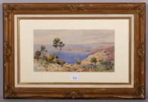 E Lessieux, view of Menton, watercolour, signed, 17cm x 33cm, framed Some very light foxing in the