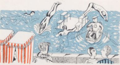 Edward Bawden (1903-1989), lithograph in colours on paper, East Coasting, 7cm x 13.5cm, mounted,