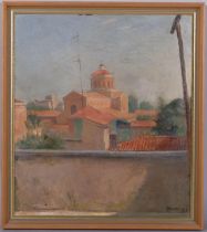 Francesco OLIVUCCI (Italian 1899-1985), untitled landscape, oil on board, 37cm x 43cm, framed,