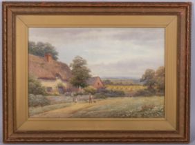 Harold Lawes, thatched country cottage, watercolour, signed, 35cm x 52cm, framed Good original