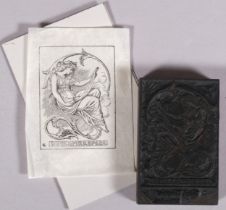 Dante Rosetti, handmade printing block with title "Dum Spiro Spero", hand cut by Swaines of
