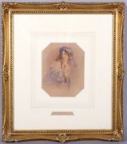Alfred Edward Chalon RA (1780 - 1860), woman holding a dagger, watercolour, 15cm x 12cm, framed Even