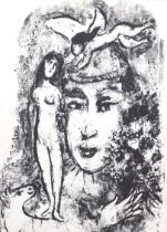 Marc Chagall, The White Clown, original lithograph for Derriere Le Miroir, Mourlot no. 411, 1964,