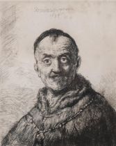 Rembrandt after Jan Lievens, Oriental head, etching with drypoint, plate 14.5cm x 12.5cm, framed A