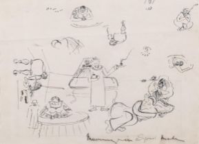 Sir Alfred Munnings (1878 - 1959), a sheet of character sketches, pen and ink on paper, signed, 27cm