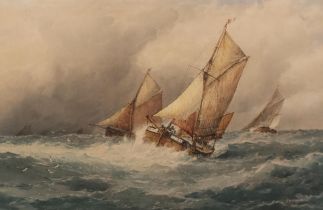 **WITHDRAWN - Frederick James Aldridge, fishing fleet on stormy seas, watercolour,