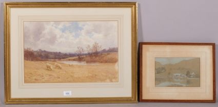 Berenger Benger, sheep in landscape, watercolour, signed and dated 1901, 30cm x 44cm, and pencil/