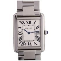 CARTIER - a stainless steel Tank Solo quartz bracelet watch, ref. 3169, circa 2010, silvered dial