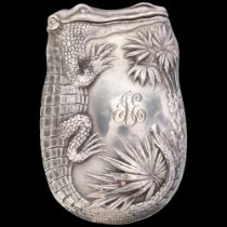 An Art Nouveau American novelty sterling silver alligator Vesta case, by Greenleaf & Crosby, circa