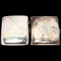 2 George V silver cigarette cases, including military example for 5th Battalion The Queens to