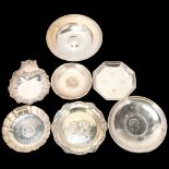Various silver pin dishes, including Mappin & Webb Armada dish, 11.5cm, 12oz total (7) No damage