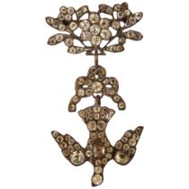 A large Georgian silver and paste Saint Esprit drop brooch, circa 1830, the main floral spray