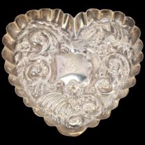 A late Victorian silver heart dressing table dish, Charles Henry Dumenil, London 1895, allover