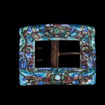 A large 19th century Chinese silver and polychrome enamel phoenix buckle, signed verso, 8.5 x 6.5cm,