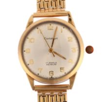 CORTEBERT - a Vintage 9ct gold mechanical bracelet watch, circa 1960s, silvered dial with applied