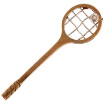 A late 20th century 9ct gold diamond tennis racket pendant, maker CJ, Sheffield 1984, 42.3mm, 2g