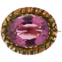 A Georgian miniature amethyst brooch, unmarked yellow metal settings with 4ct oval mixed-cut