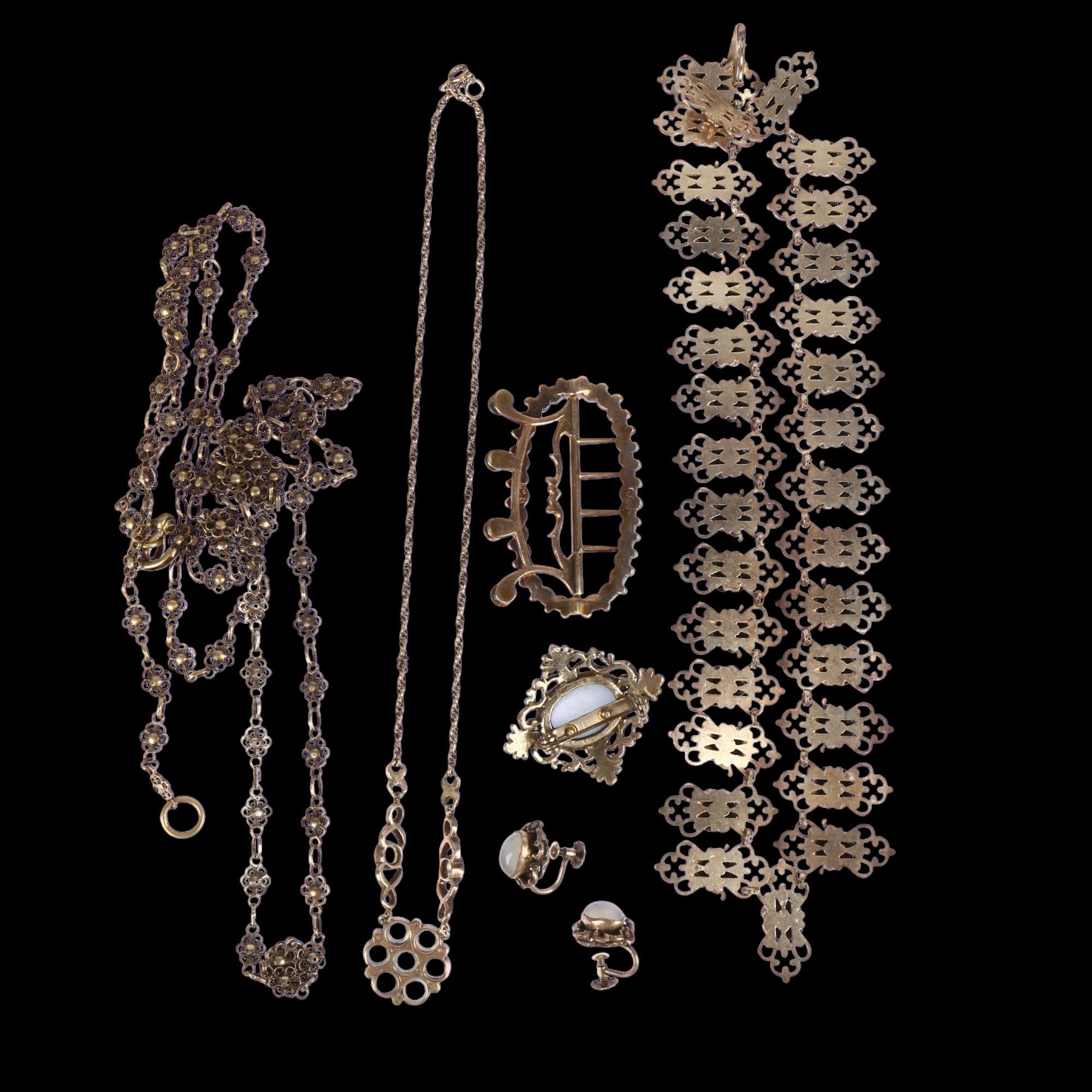 Various jewellery, including unmarked silver cameo fringe necklace, Georgian silver buckle, Folk Art - Image 3 of 4