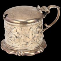 A Victorian silver mustard pot, Charles Thomas Fox & George Fox, London 1846, cylindrical form