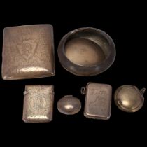 Various silver, including curved cigarette case, Vesta case, tobacco box (A/F), etc, 8.7oz total Lot