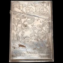 A Chinese export silver visiting card case, signed with retailer mark WHL and artisan mark verso,