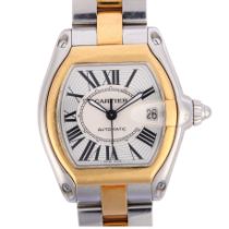 CARTIER - a bi-metal Roadster automatic bracelet watch, ref. 2510, silvered tonneau dial with