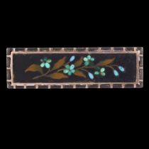 A 19th century silver and gold Pietra Dura floral spray panel brooch, 51.2mm, 8.6g Backing has a few