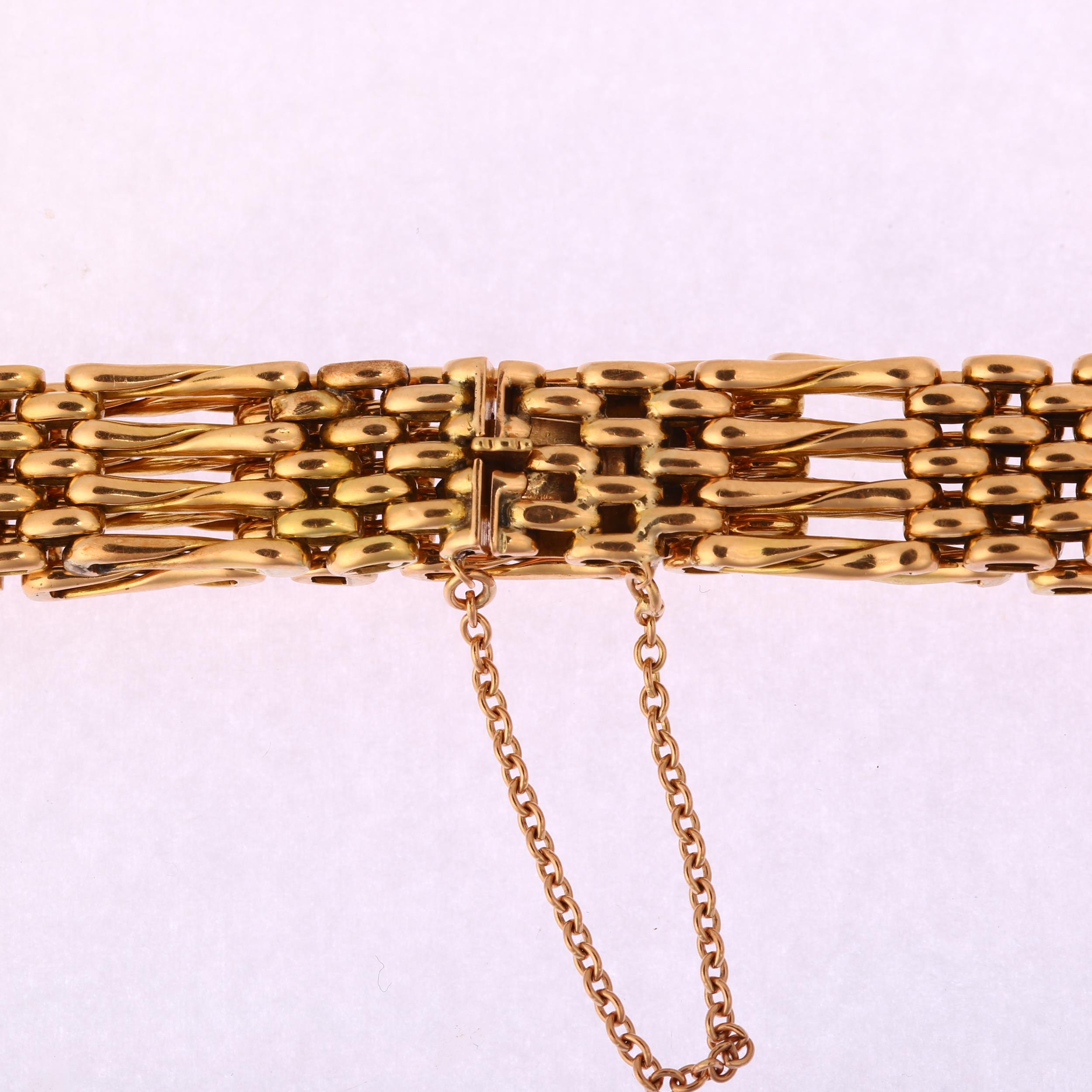 An early 20th century 15ct rose gold gatelink chain bracelet, maker SB&S Ltd, band width 11.6mm, - Image 3 of 4