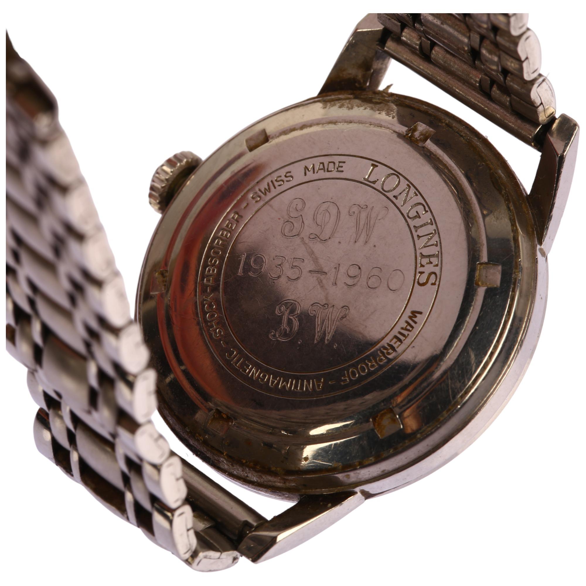 LONGINES - a Vintage stainless steel mechanical bracelet watch, circa 1960s, silvered dial with - Image 4 of 5