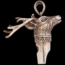 A novelty sterling silver stag whistle pendant, no maker, 4.5cm No damage or repair