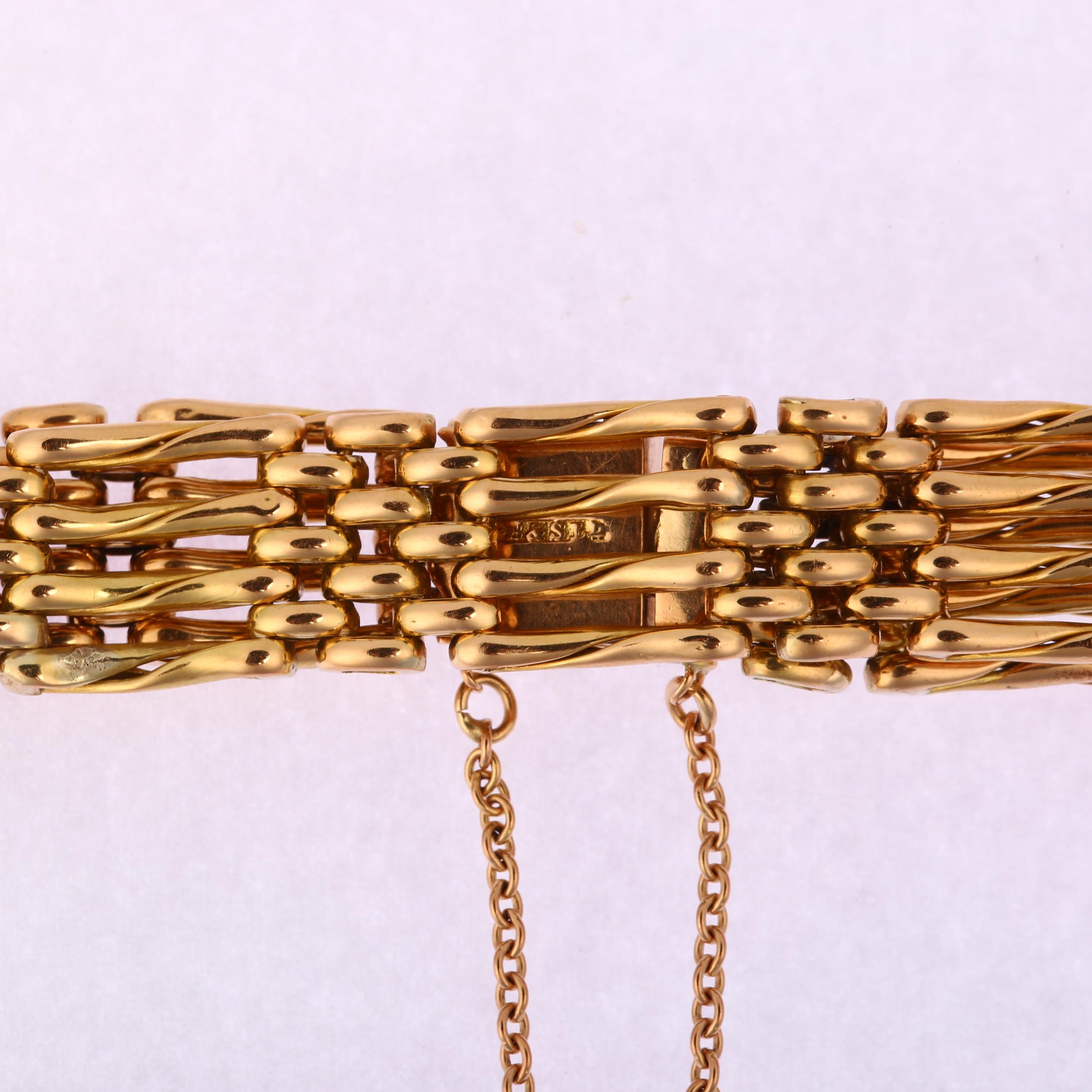 An early 20th century 15ct rose gold gatelink chain bracelet, maker SB&S Ltd, band width 11.6mm, - Image 2 of 4