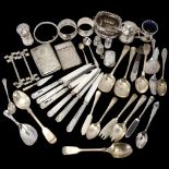 Various silver and plate, including mustard pot, hinged bangles, teaspoons etc Lot sold as seen