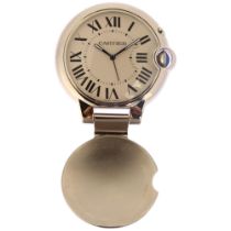 CARTIER - a chrome Ballon Bleu travel alarm clock, ref. 3038, white dial with Roman numeral hour