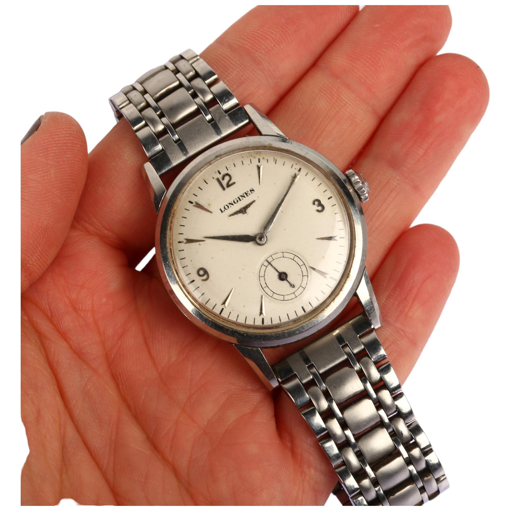 LONGINES - a Vintage stainless steel mechanical bracelet watch, circa 1960s, silvered dial with - Image 5 of 5