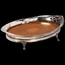 An Edwardian silver-mounted satinwood table centre tray/stand, George Nathan & Ridley Hayes, Chester