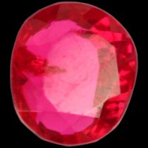 An unmounted 3.5ct Sri Lankan synthetic ruby, oval mixed-cut, ruby weight calculated from