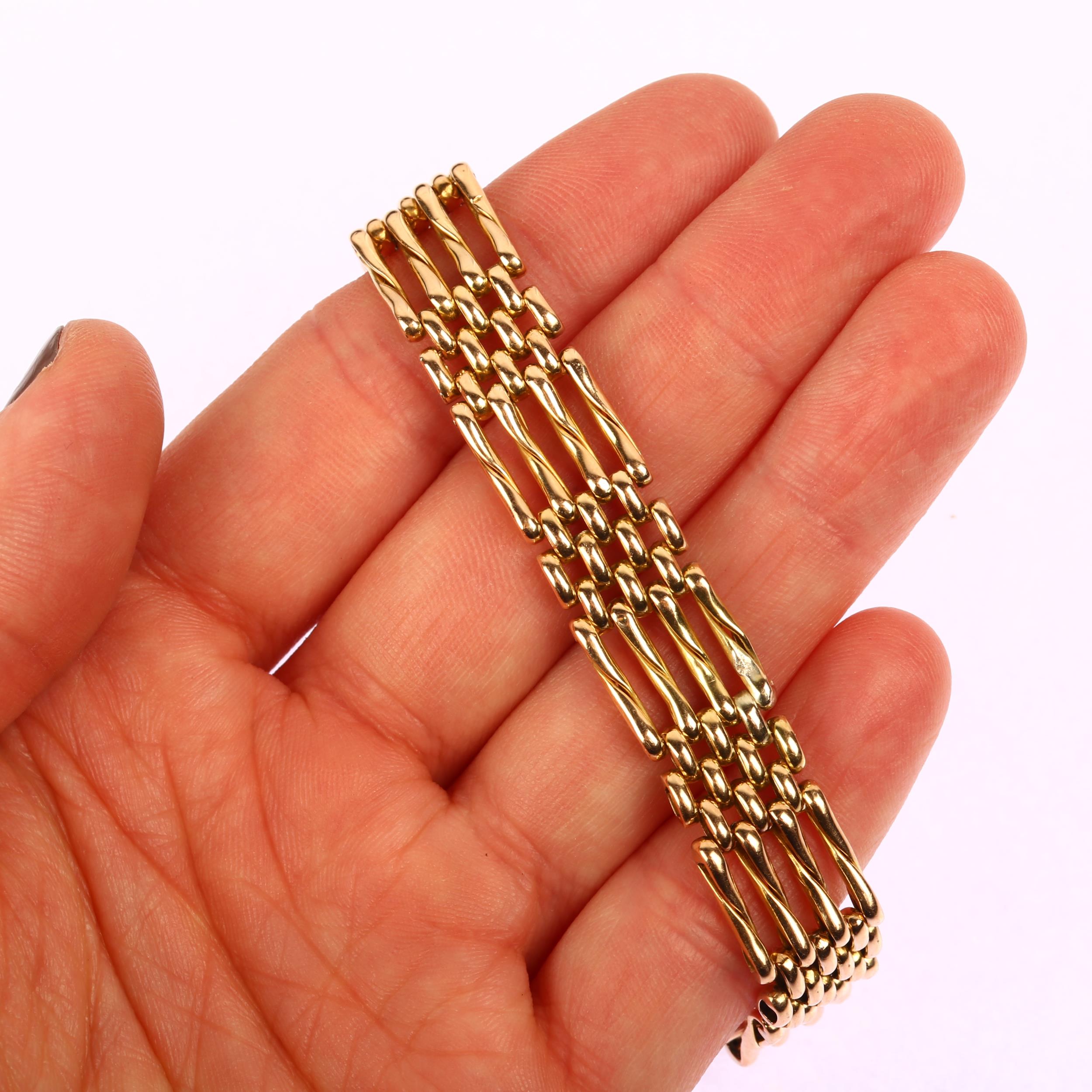 An early 20th century 15ct rose gold gatelink chain bracelet, maker SB&S Ltd, band width 11.6mm, - Image 4 of 4