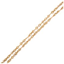 A Victorian pearl spacer chain necklace, unmarked gold settings with pearl barrel clasp, 40cm, 2.