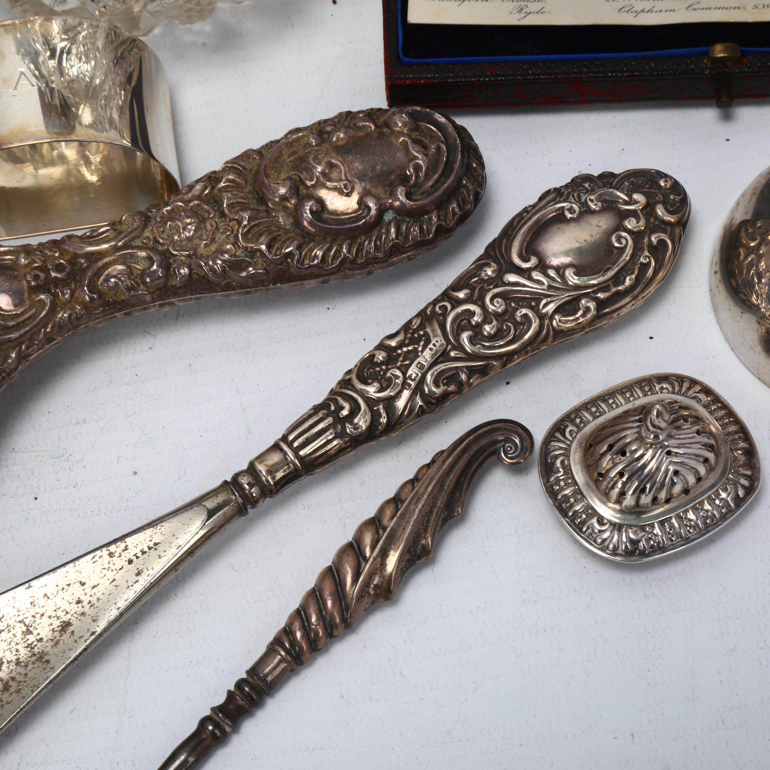 Various silver, including cat bell, dressing table perfume jar, dressing table hand mirror etc Lot - Image 2 of 3