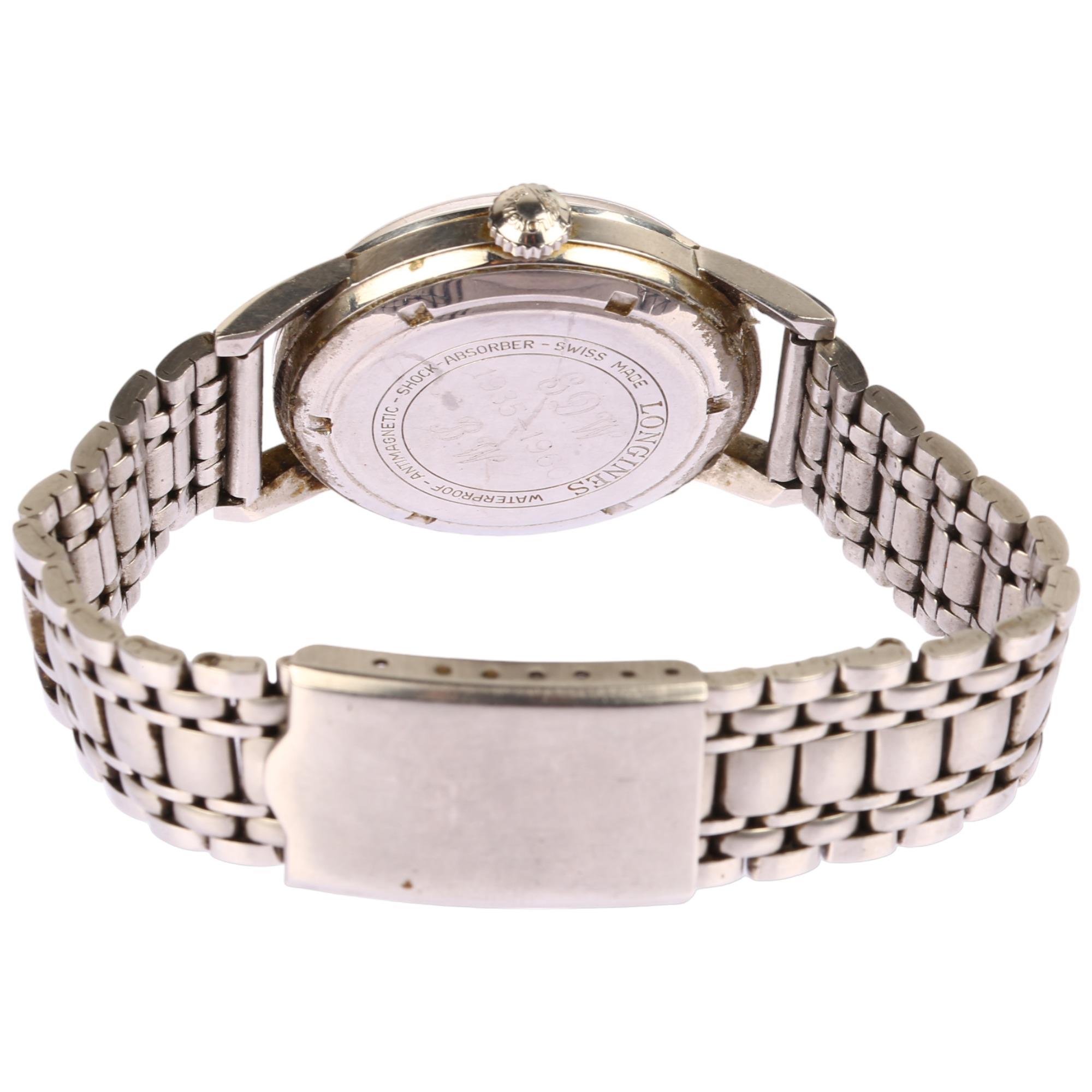 LONGINES - a Vintage stainless steel mechanical bracelet watch, circa 1960s, silvered dial with - Image 3 of 5