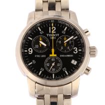 TISSOT - a stainless steel PRC 200 quartz chronograph bracelet watch, ref. T461, black dial with