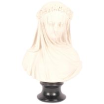 A bust of the veiled lady, impressed to the underneath Italy, on socle stand, H35cm Good