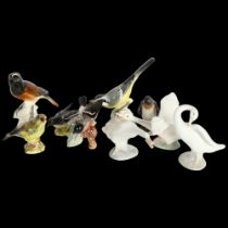 A group of various porcelain bird ornaments, including Lladro, and Beswick etc